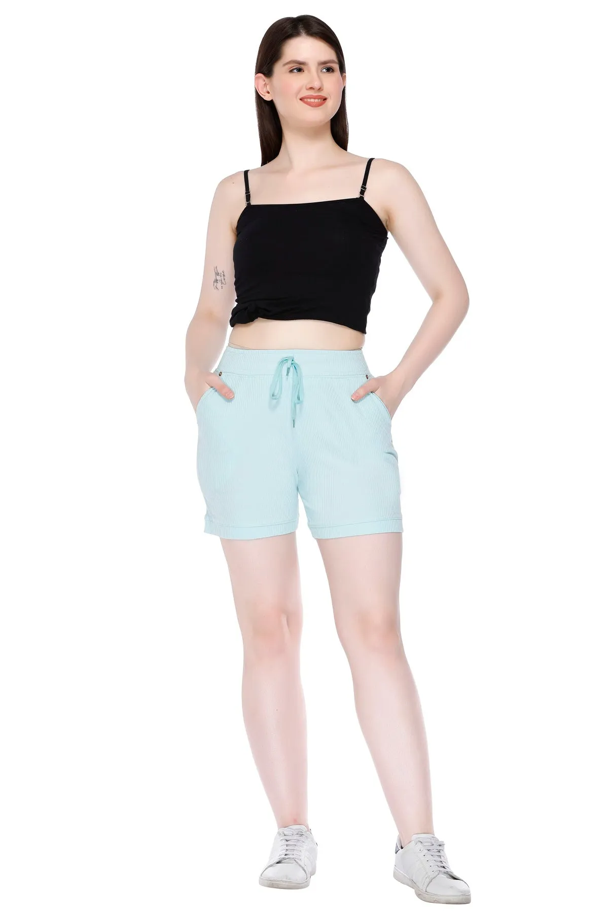 Cotton Cord Knit Shorts For Women - Mint