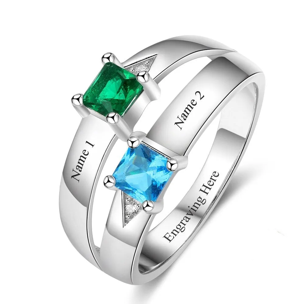 Customized 2 Birthstone Promise Rings For Women