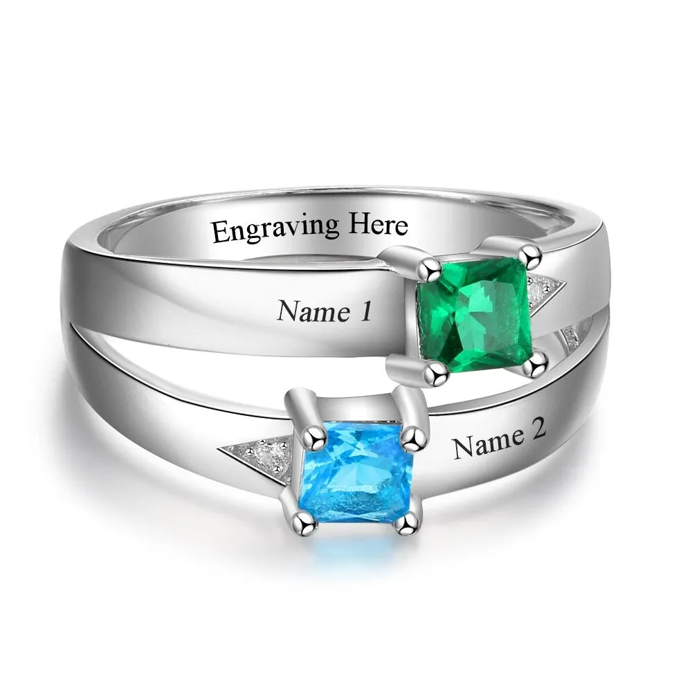 Customized 2 Birthstone Promise Rings For Women