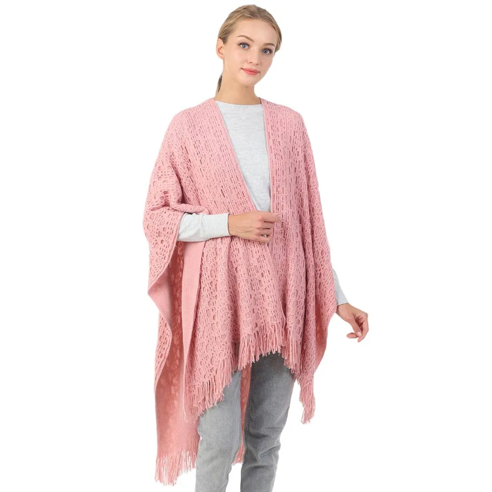 Cut Out Detailed Fringe Poncho