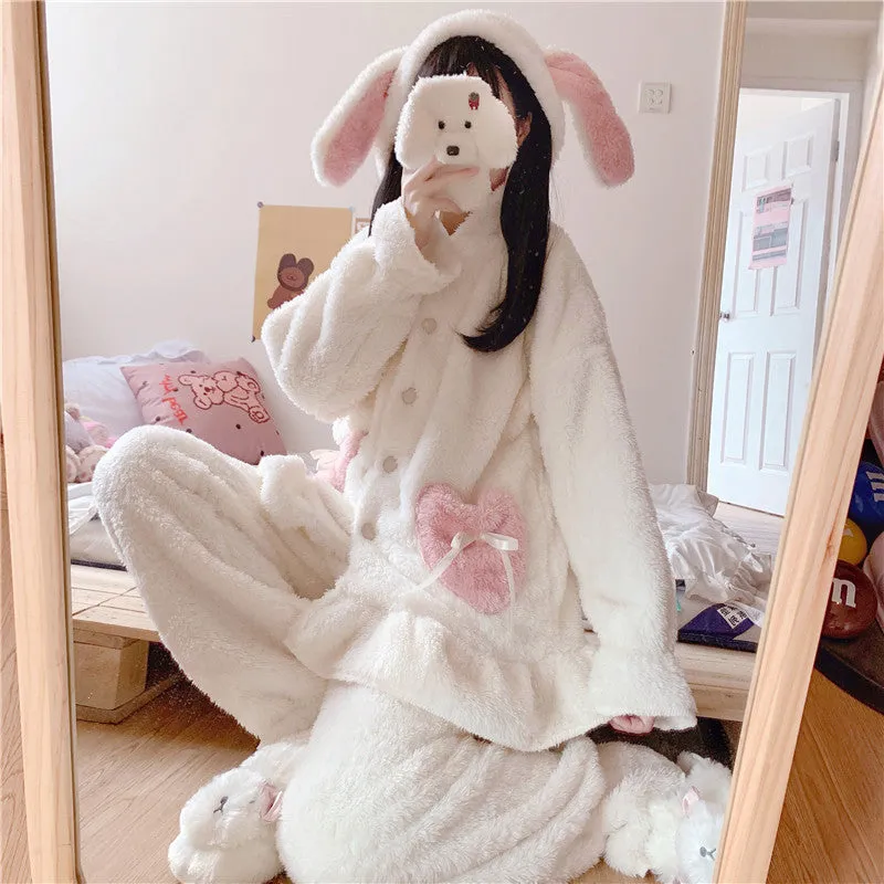 Cute Rabbit Ears Hooded Pajamas Set AD12813