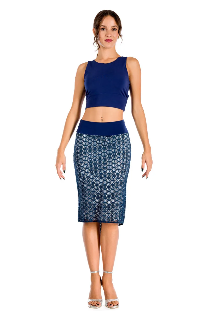 Dark Blue Lace Fishtail Tango Skirt