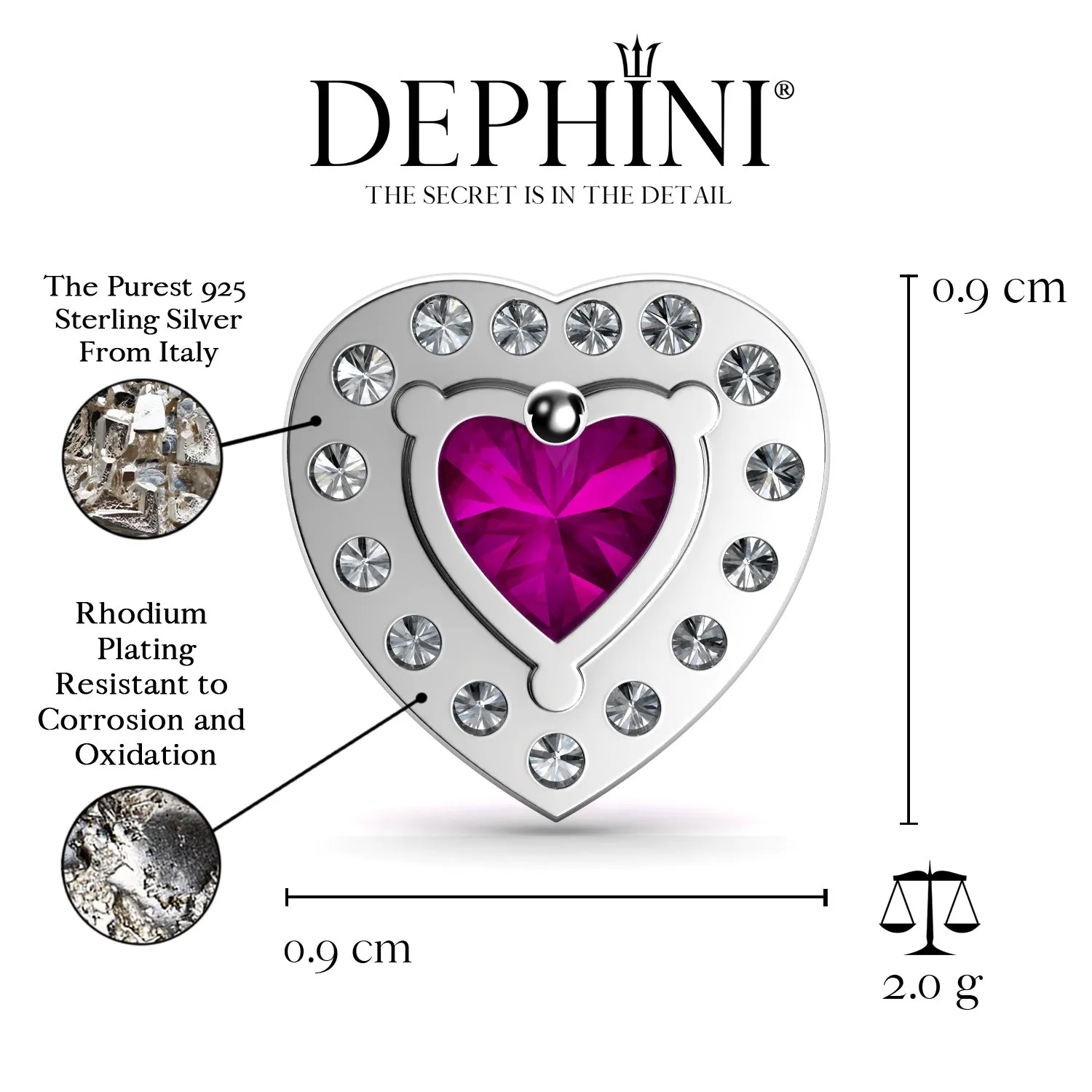 DEPHINI Pink Heart Earrings  925 Sterling Silver Stud Earrings CZ