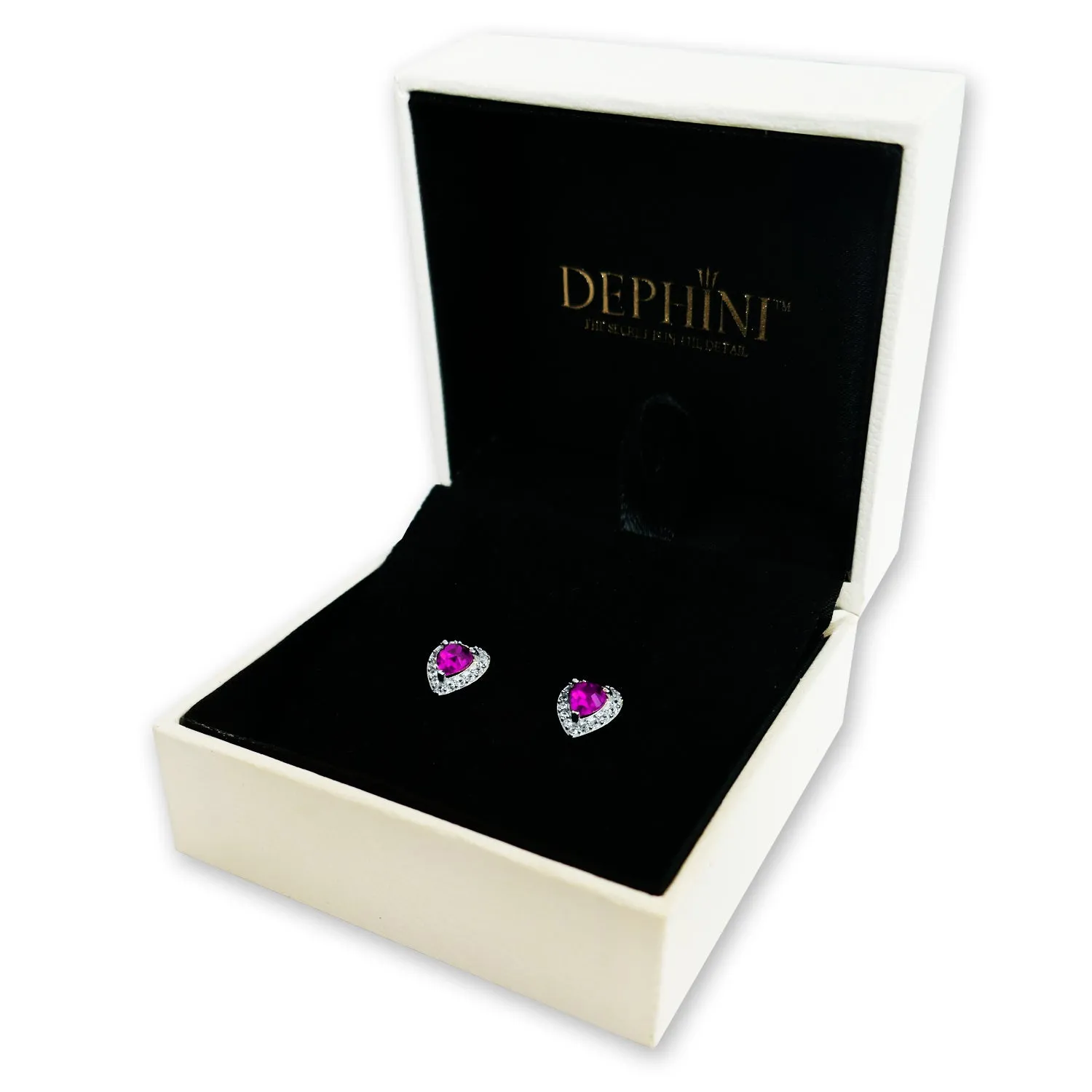 DEPHINI Pink Heart Earrings  925 Sterling Silver Stud Earrings CZ