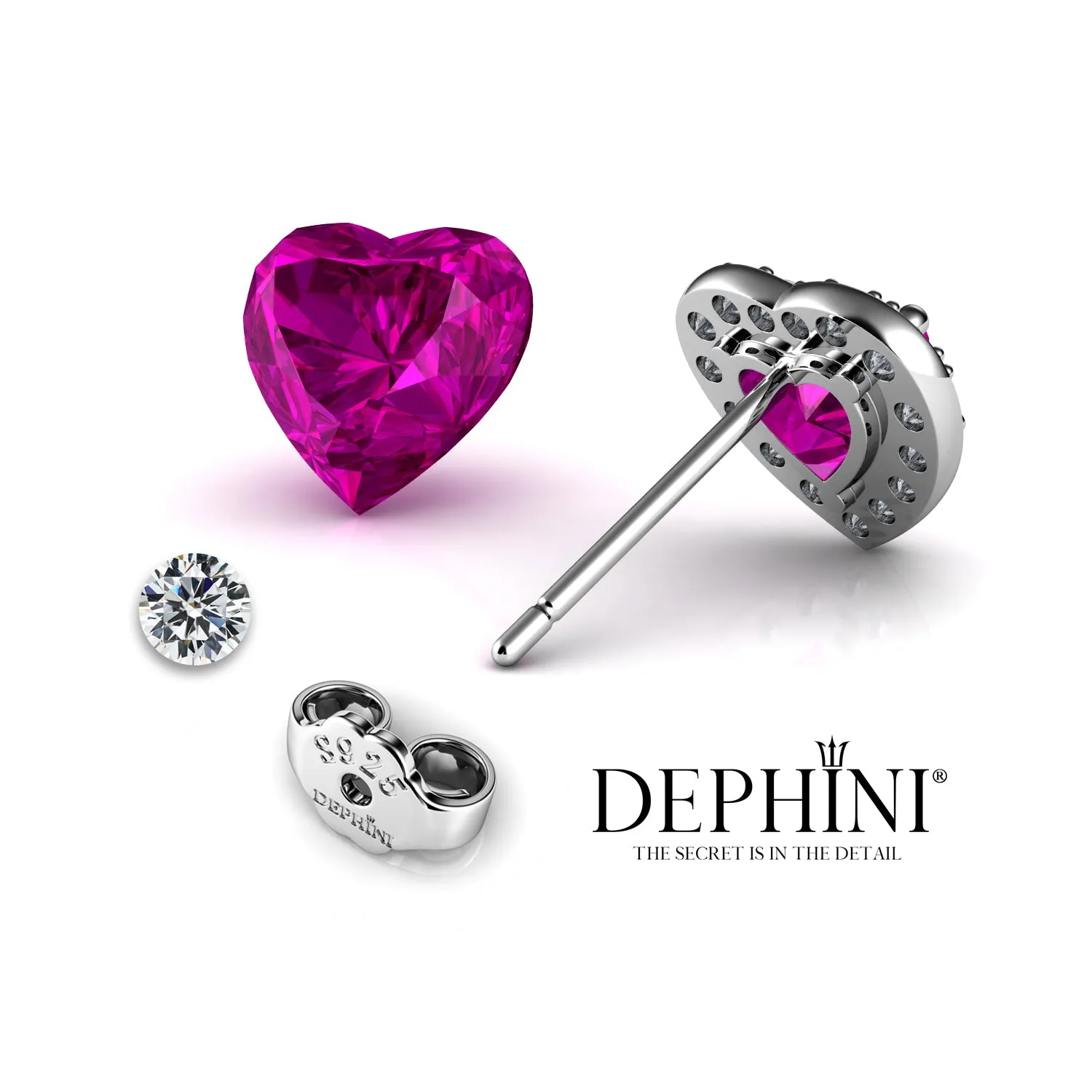 DEPHINI Pink Heart Earrings  925 Sterling Silver Stud Earrings CZ