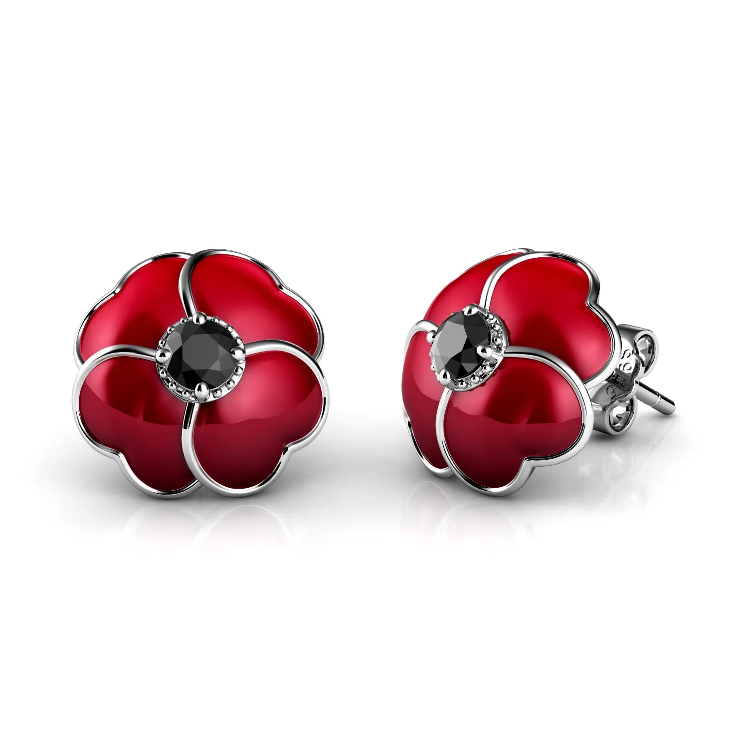 DEPHINI - Poppy Earrings - 925 Sterling Silver Stud Flower Red Enamel