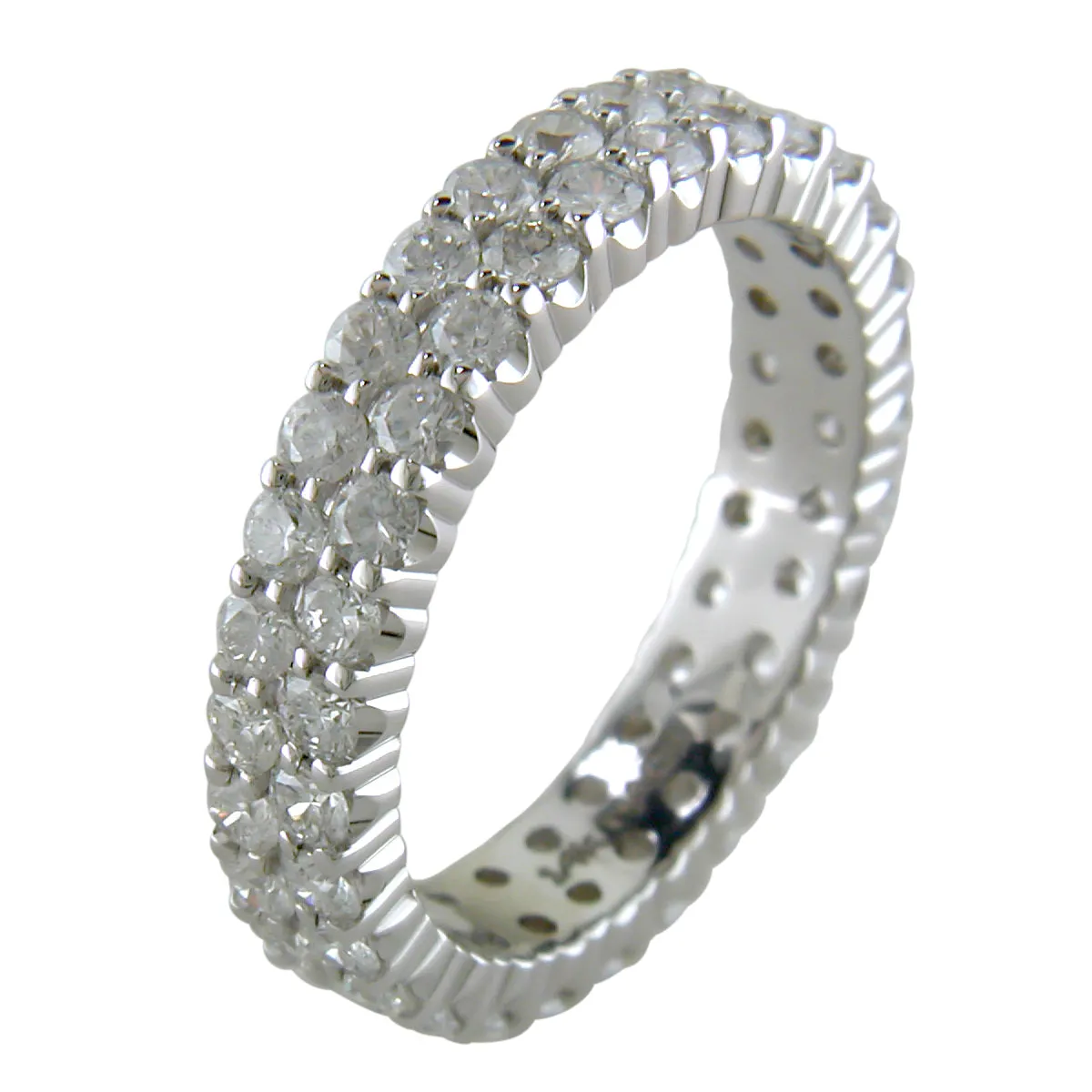 Double Staggered Row Diamond Eternity Band Ring 14K White Gold 1.50 carats