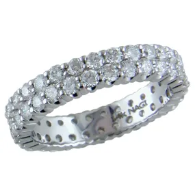 Double Staggered Row Diamond Eternity Band Ring 14K White Gold 1.50 carats