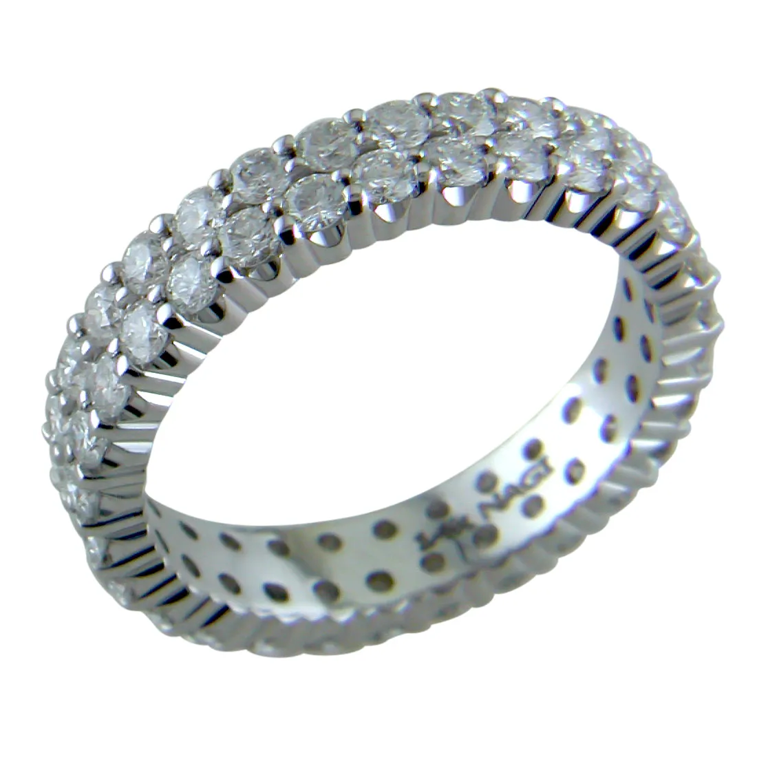 Double Staggered Row Diamond Eternity Band Ring 14K White Gold 1.50 carats