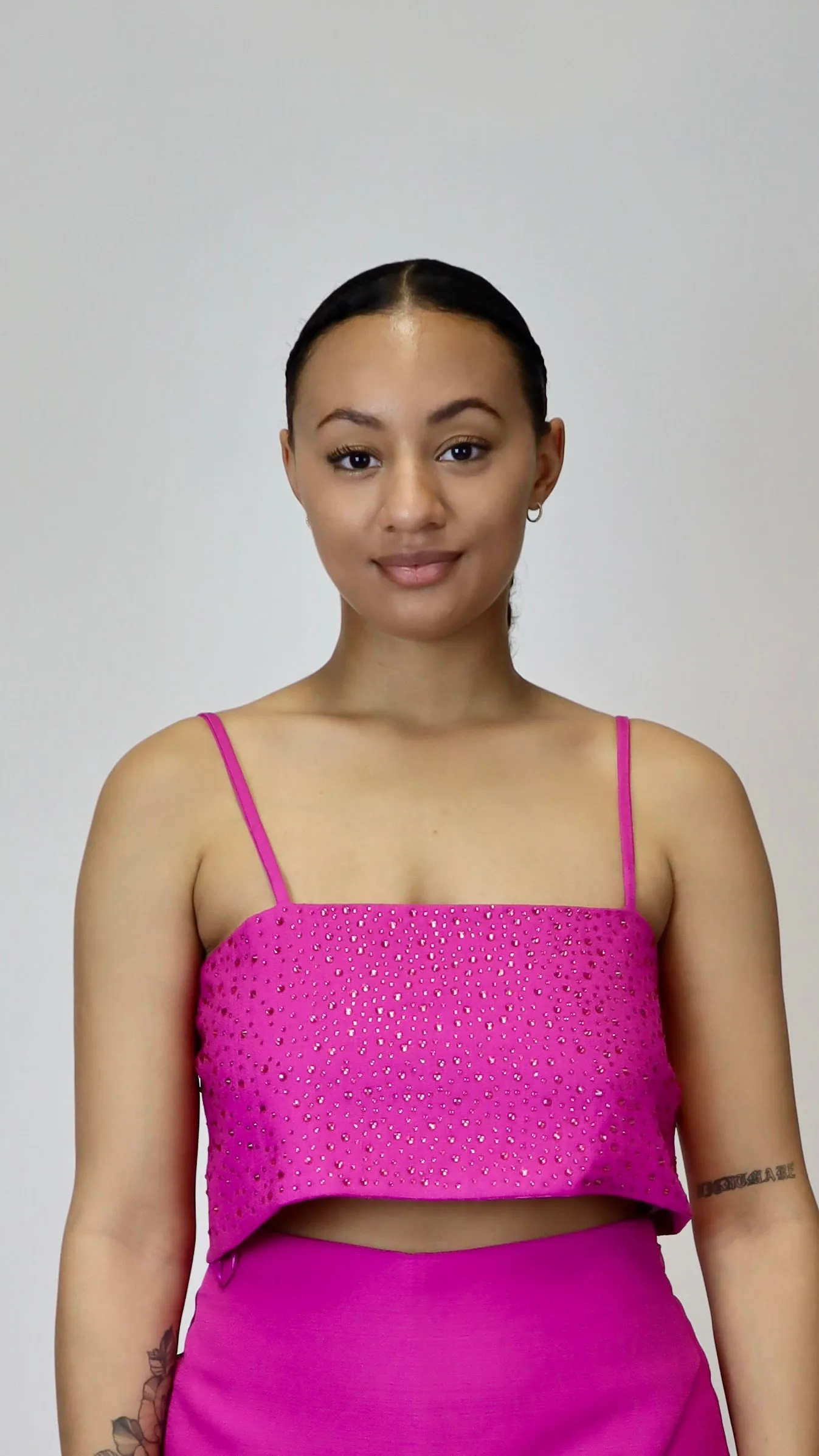 Ella Embellished Crop Top (Magenta)