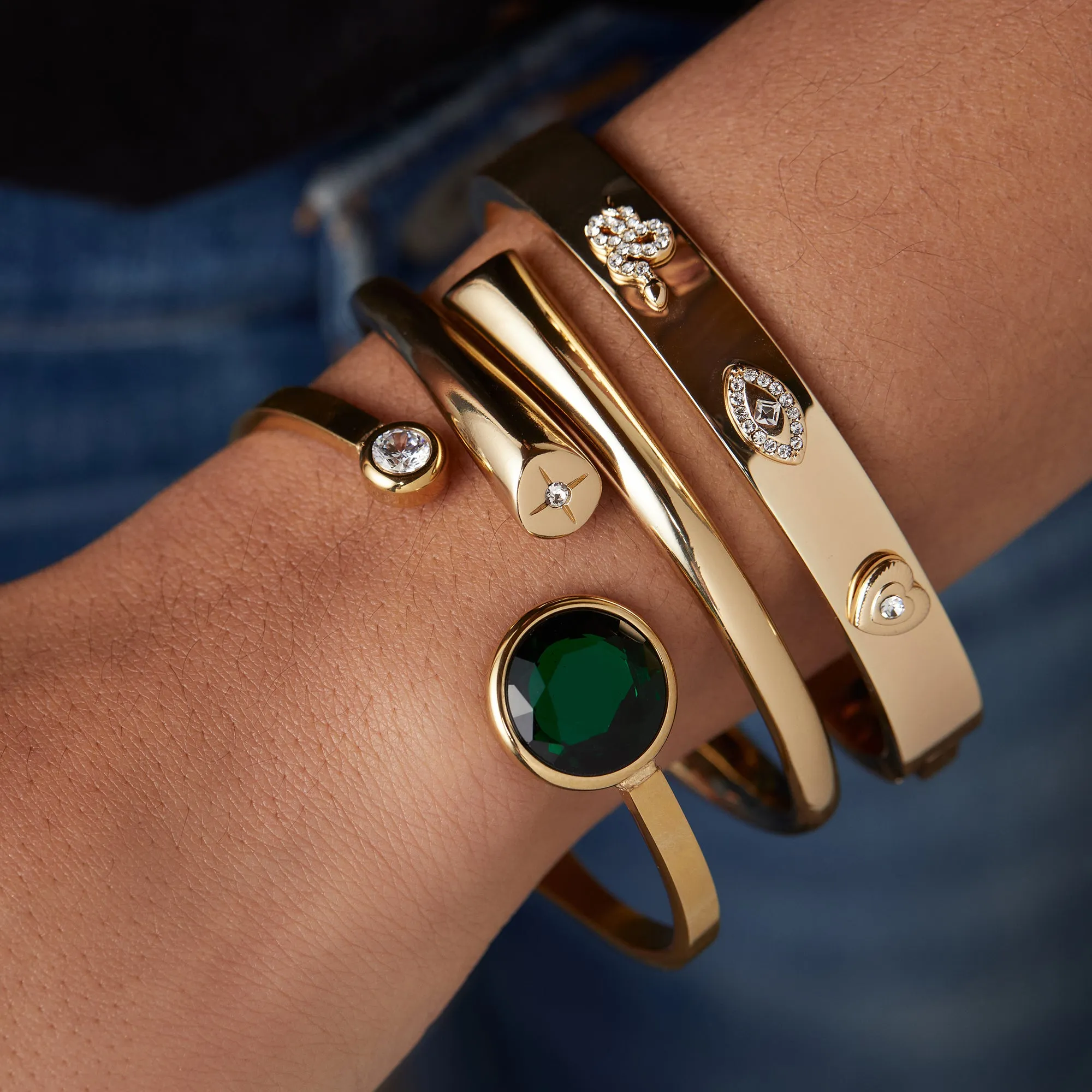 Emerald Crystal Hinge Cuff Bracelet