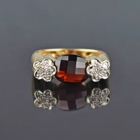 Estate 14K Gold Diamond Checkerboard Garnet Ring