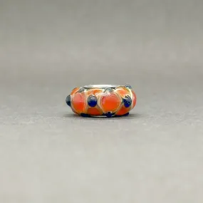 Estate Orange & Blue Dot Glass Charm Bead