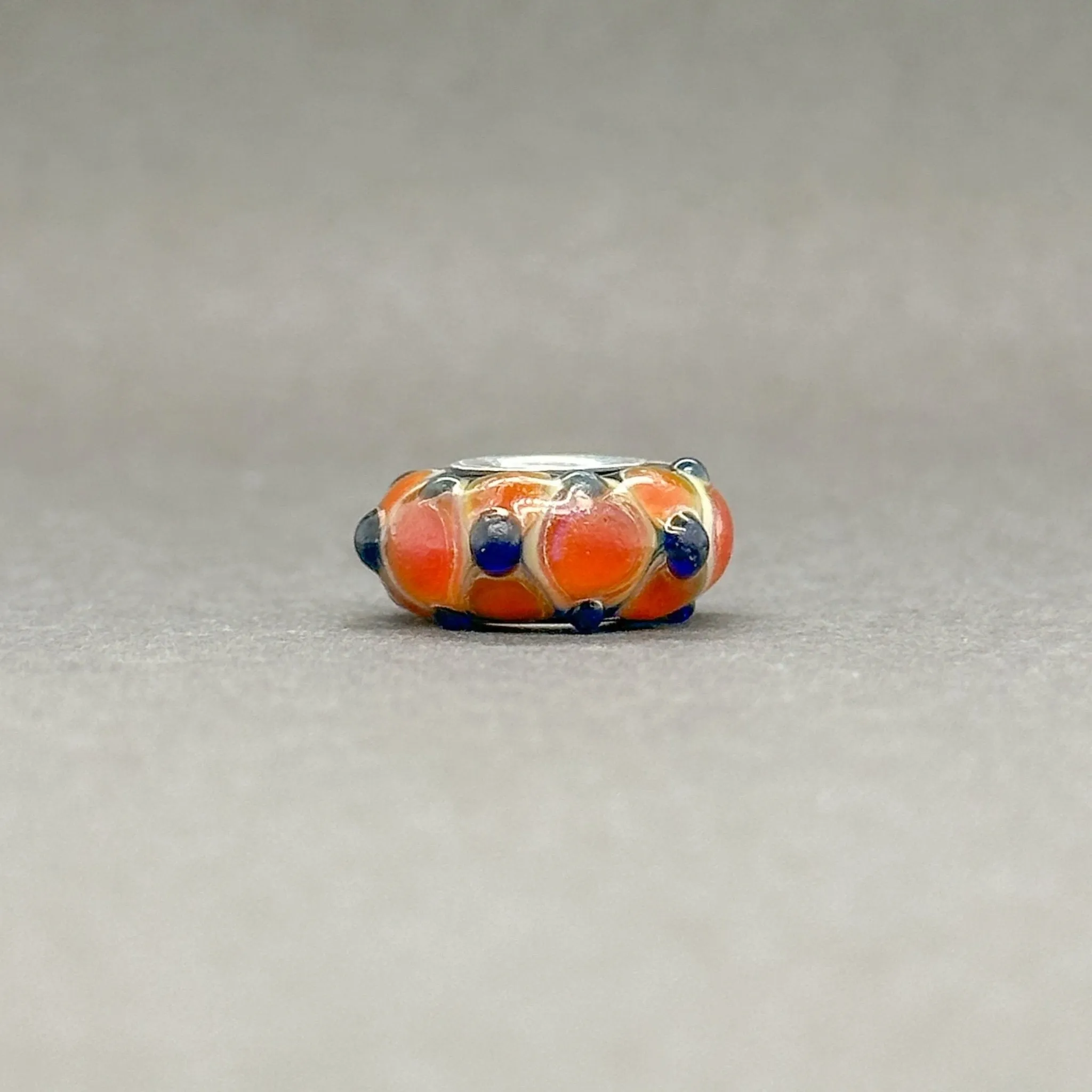 Estate Orange & Blue Dot Glass Charm Bead