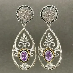 Estate SS & Bronze Teardrop Shaped Dangle Earrings