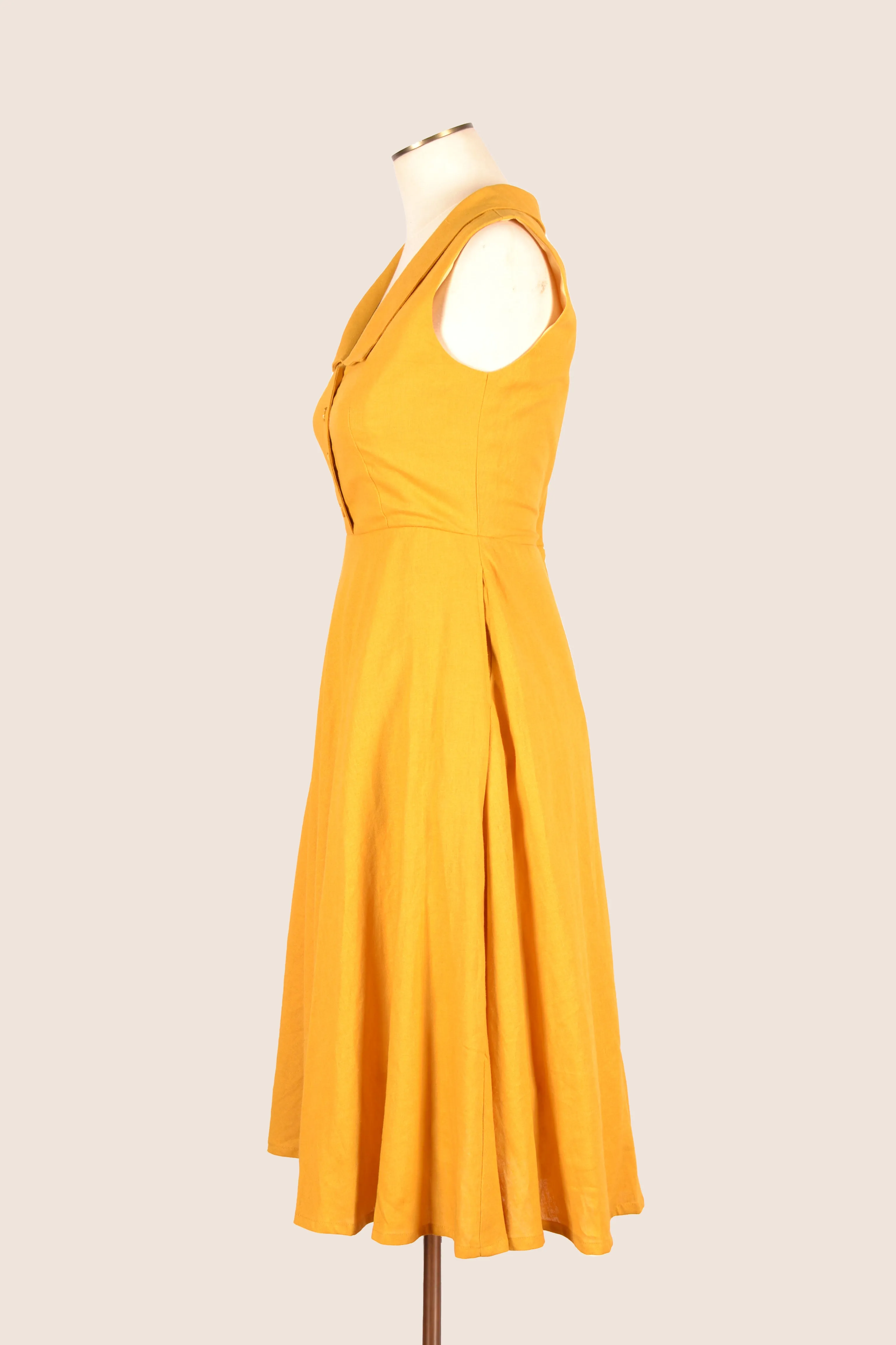 Evangeline Mustard Linen Dress