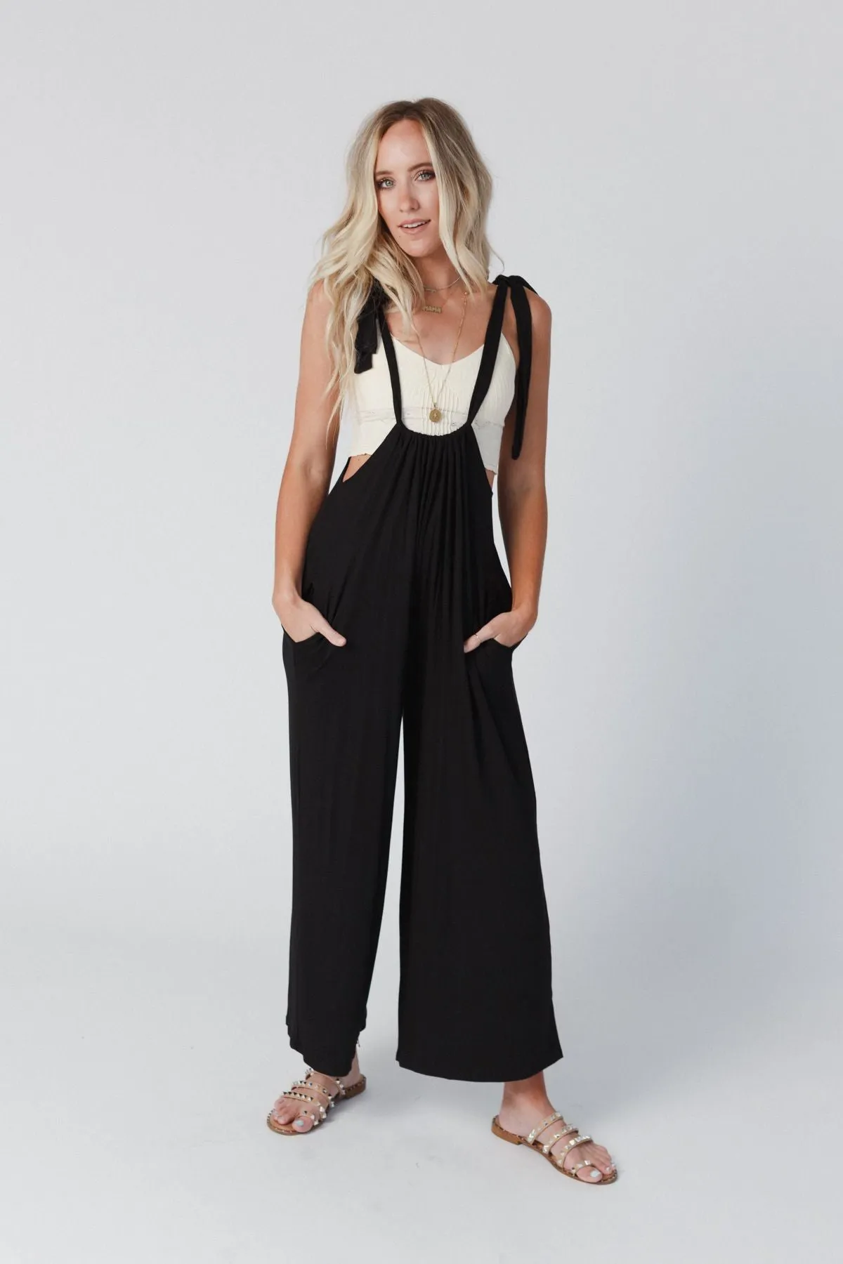 Forever Relaxed Gathered Jumpsuit - Black