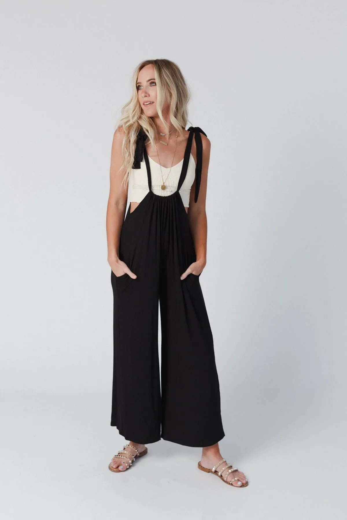 Forever Relaxed Gathered Jumpsuit - Black