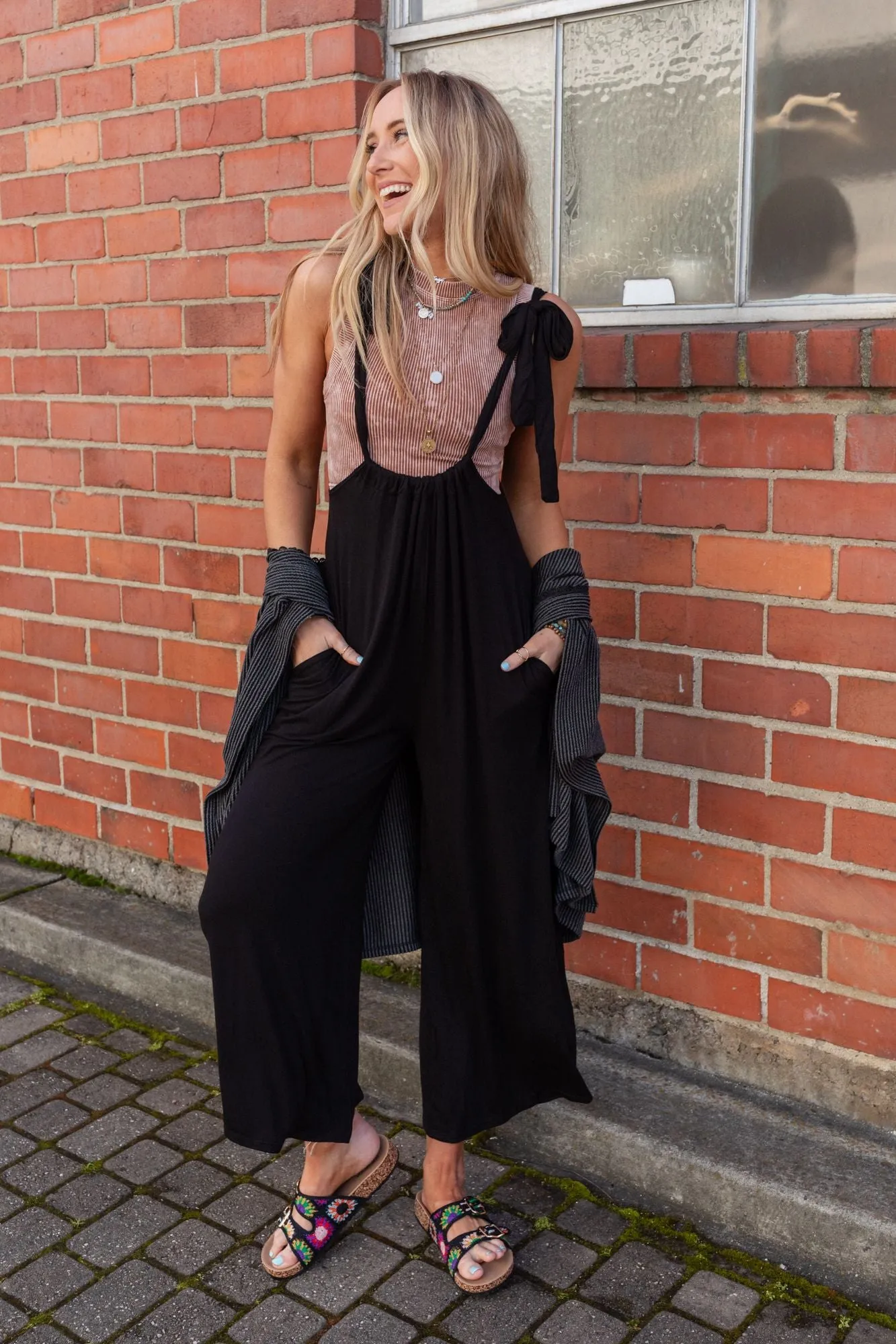 Forever Relaxed Gathered Jumpsuit - Black