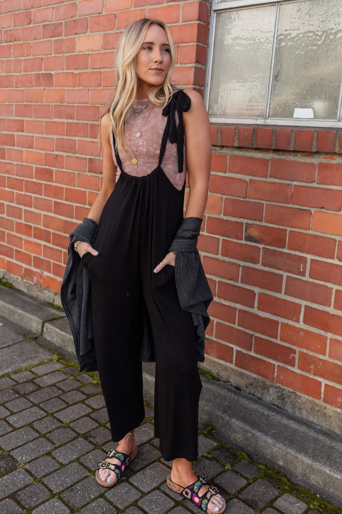 Forever Relaxed Gathered Jumpsuit - Black