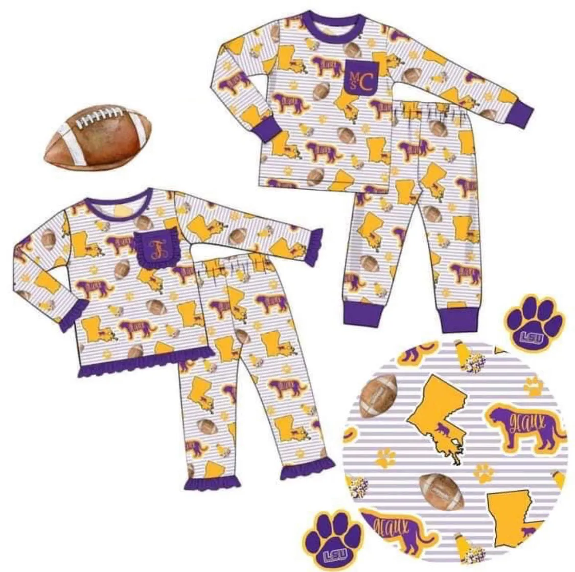 Game Day Jammies - Tigers (Purple   Yellow) IN STOCK