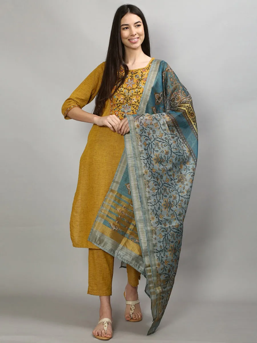 Gracious Mustard Solid Kurta Trouser Dupatta