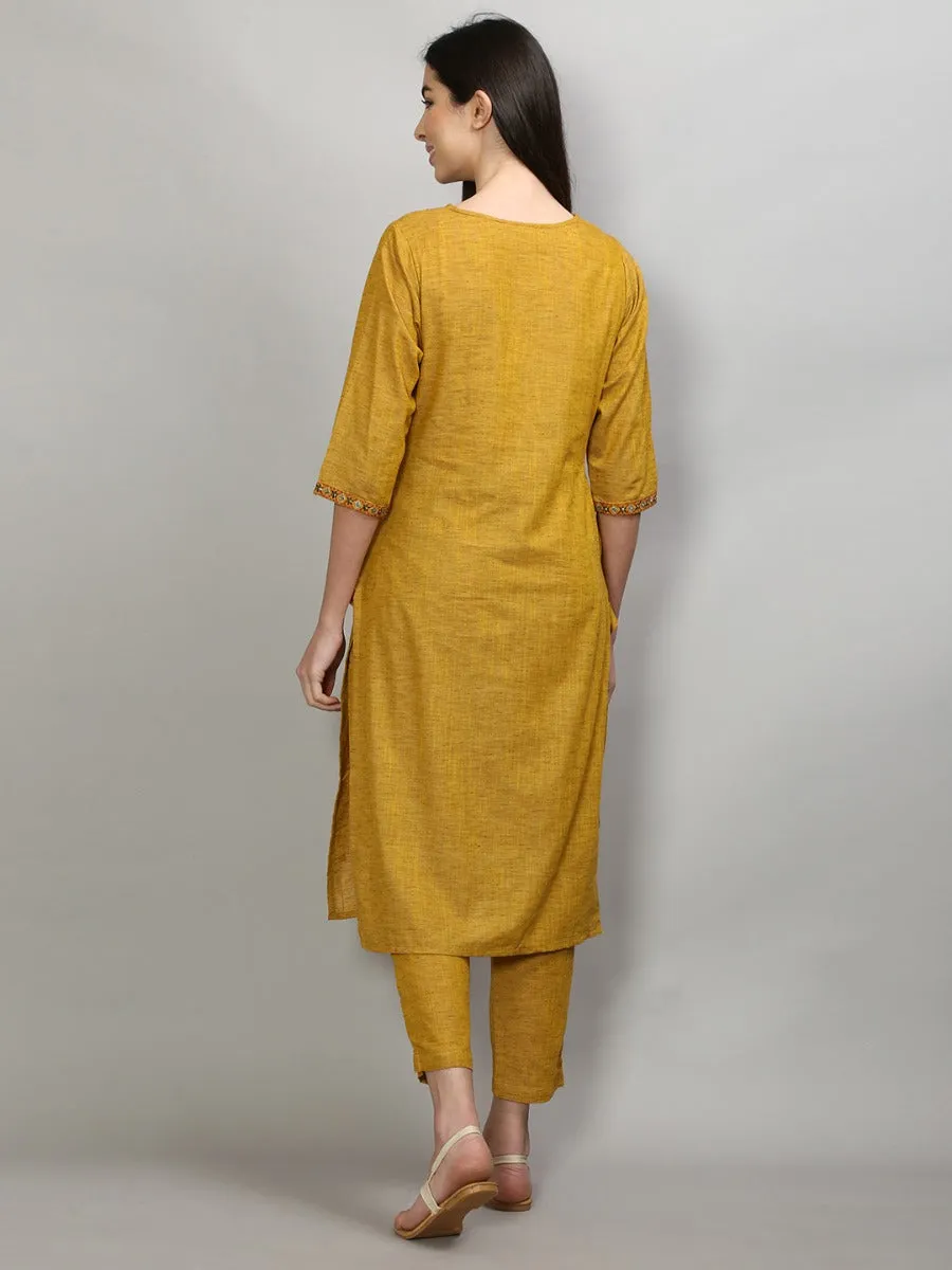 Gracious Mustard Solid Kurta Trouser Dupatta