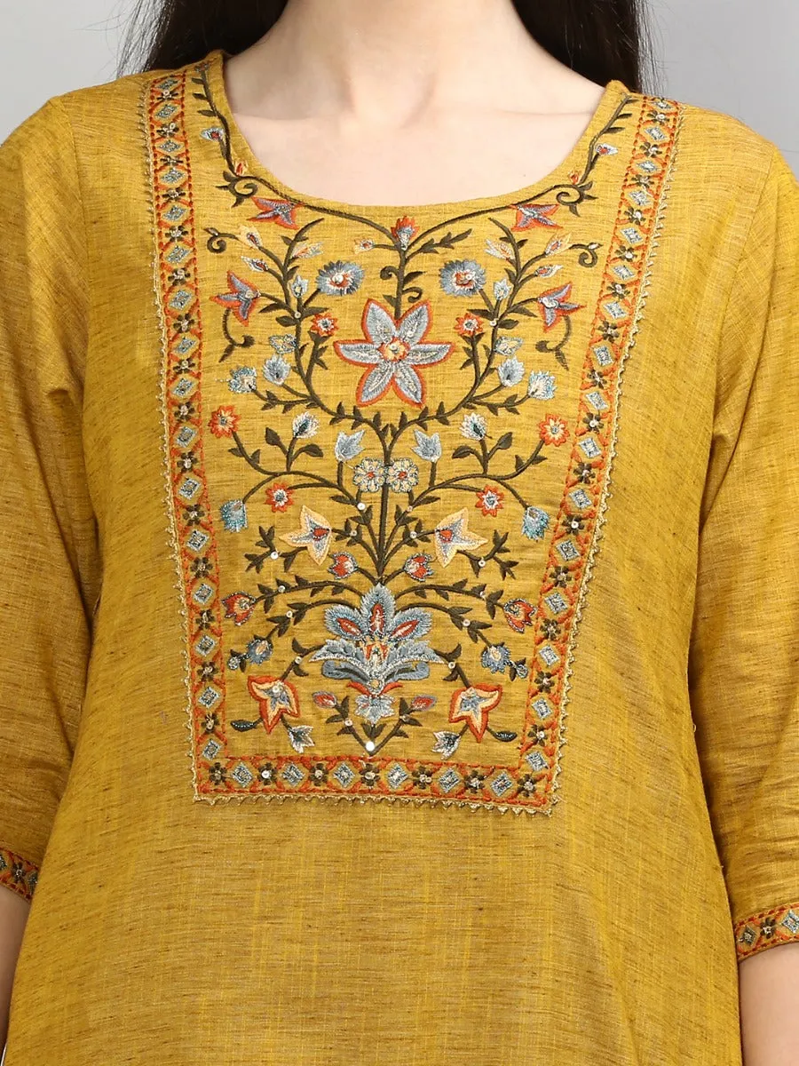 Gracious Mustard Solid Kurta Trouser Dupatta