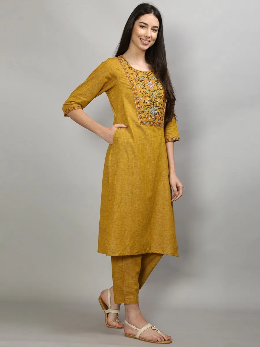 Gracious Mustard Solid Kurta Trouser Dupatta