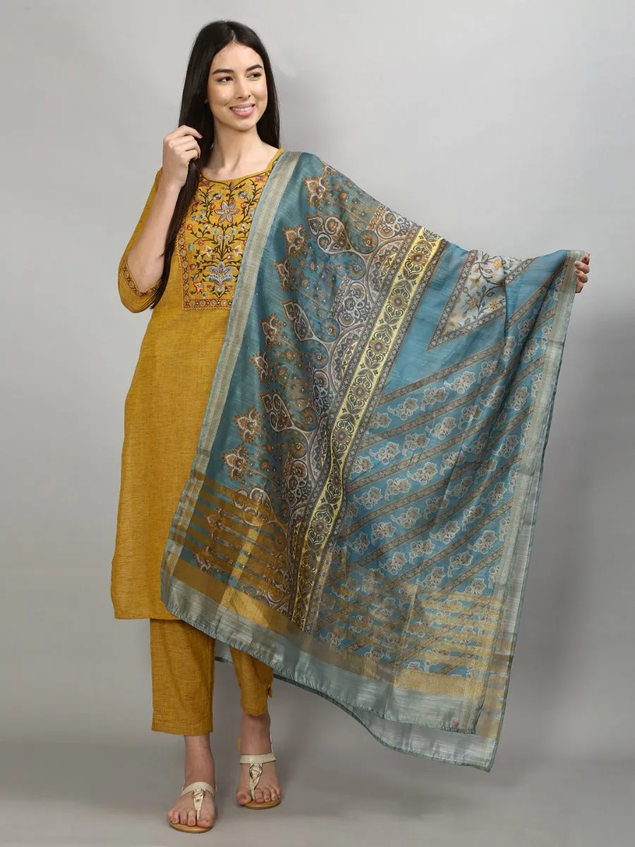 Gracious Mustard Solid Kurta Trouser Dupatta