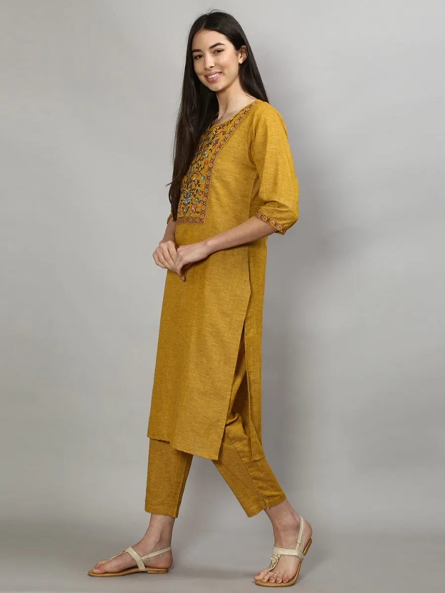 Gracious Mustard Solid Kurta Trouser Dupatta