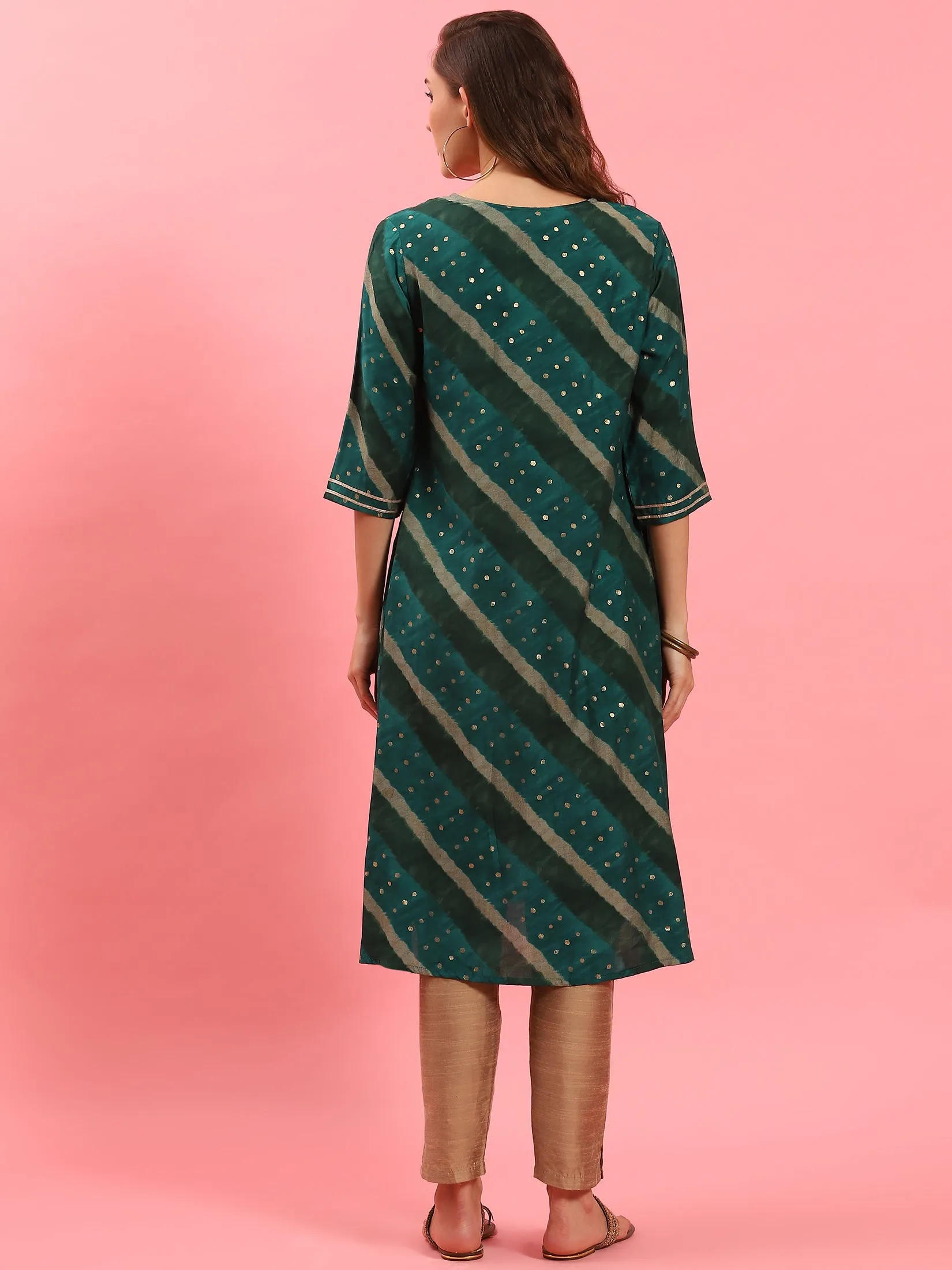 Green Stripe Printed Kurta