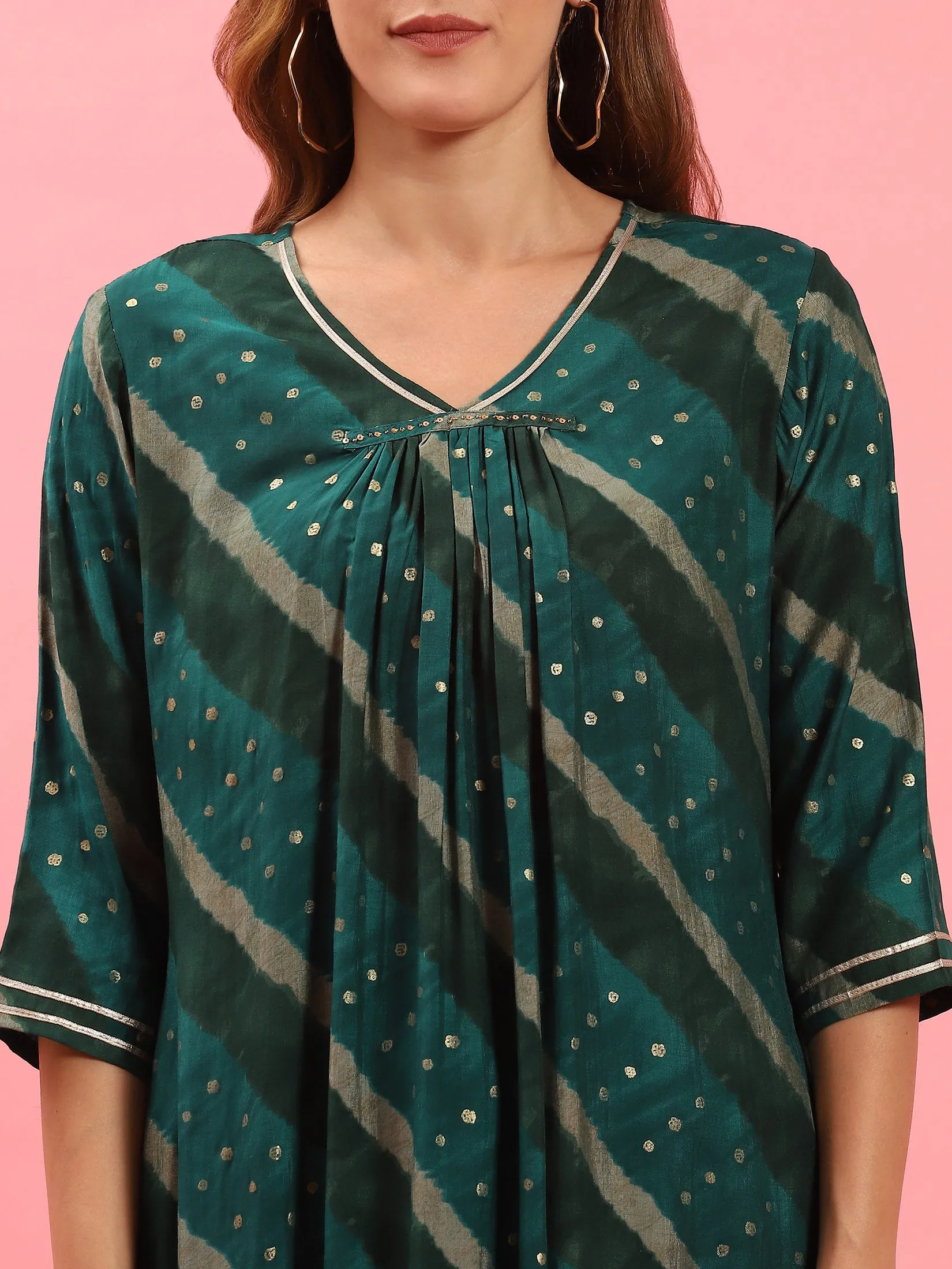 Green Stripe Printed Kurta