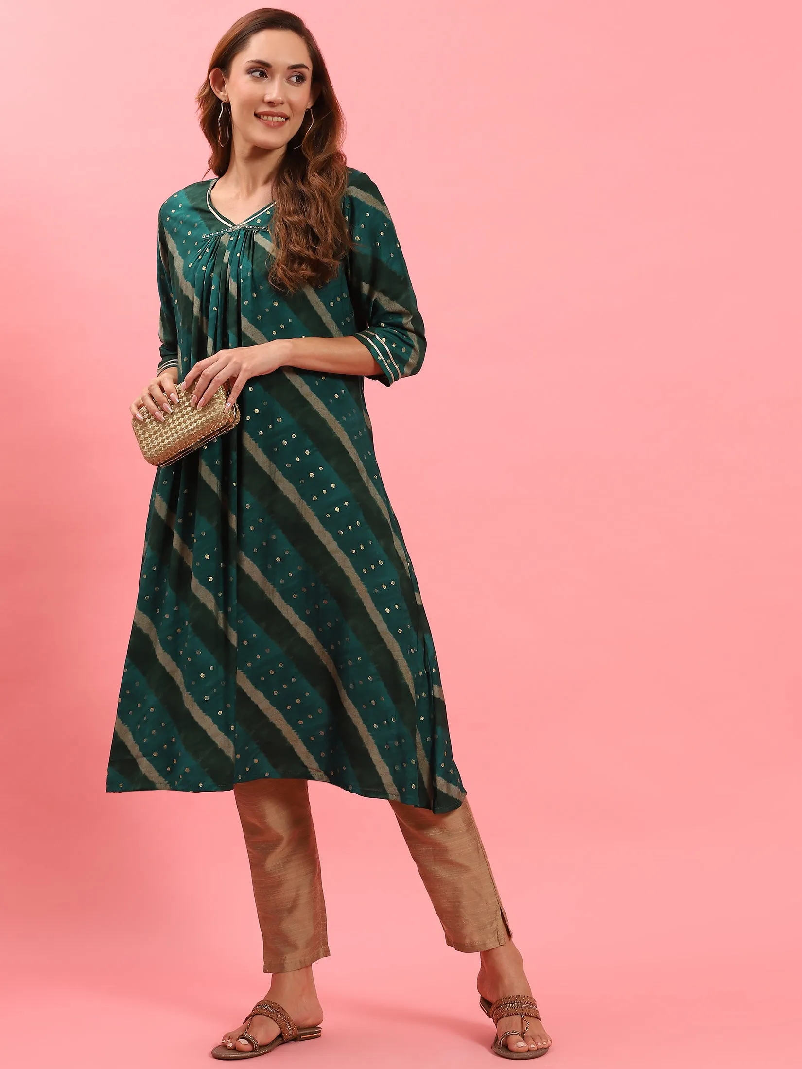 Green Stripe Printed Kurta