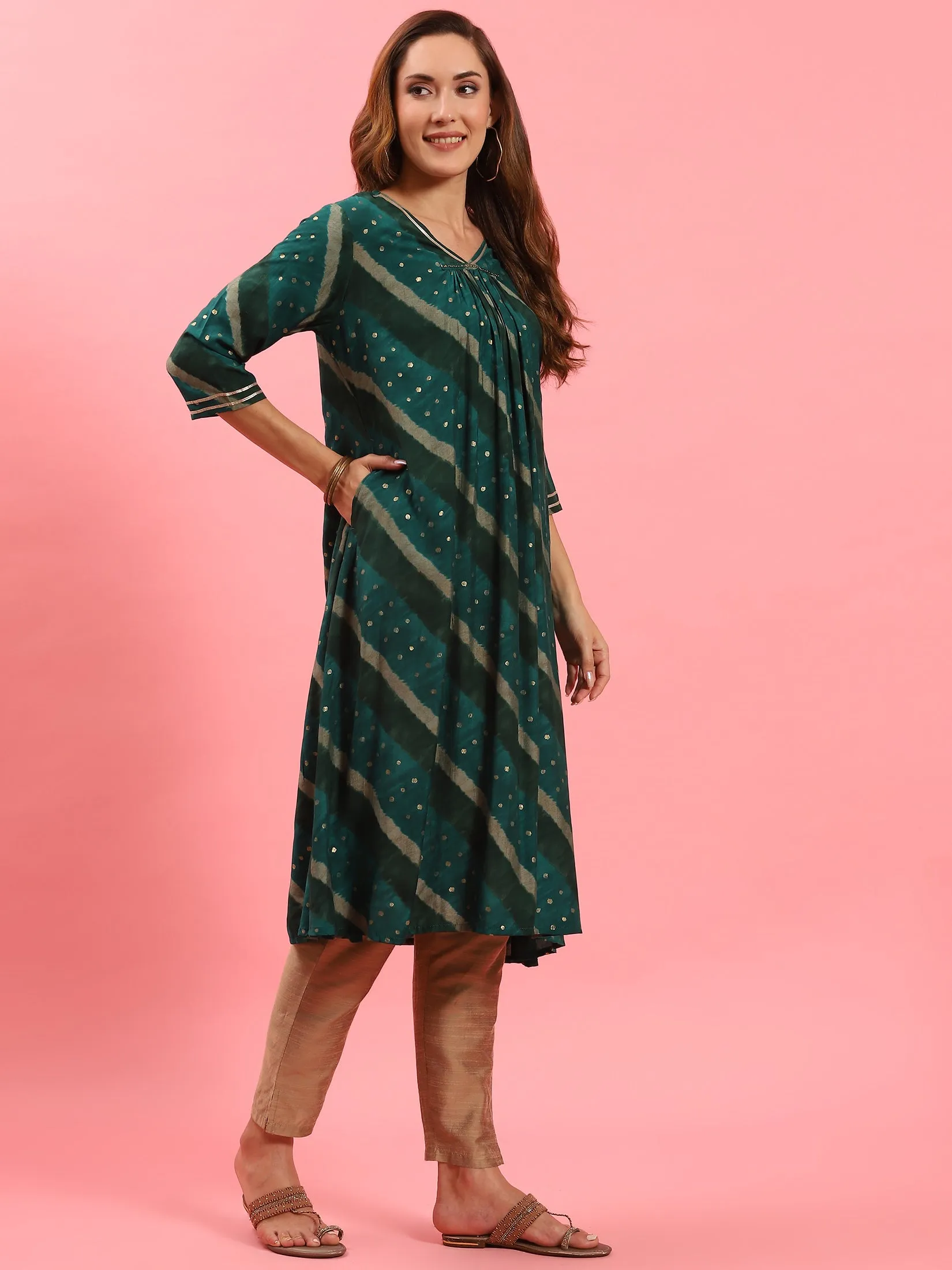 Green Stripe Printed Kurta