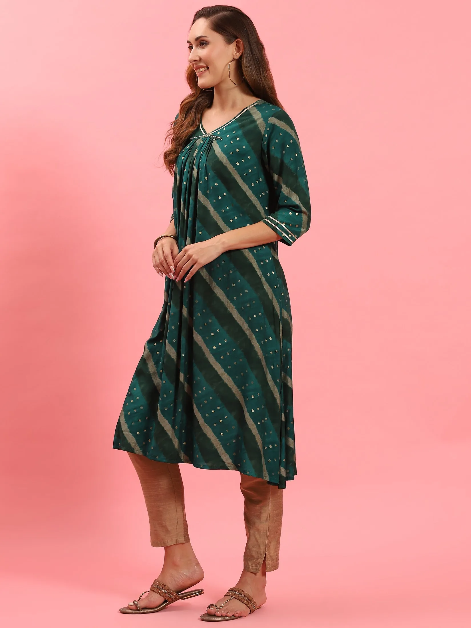 Green Stripe Printed Kurta