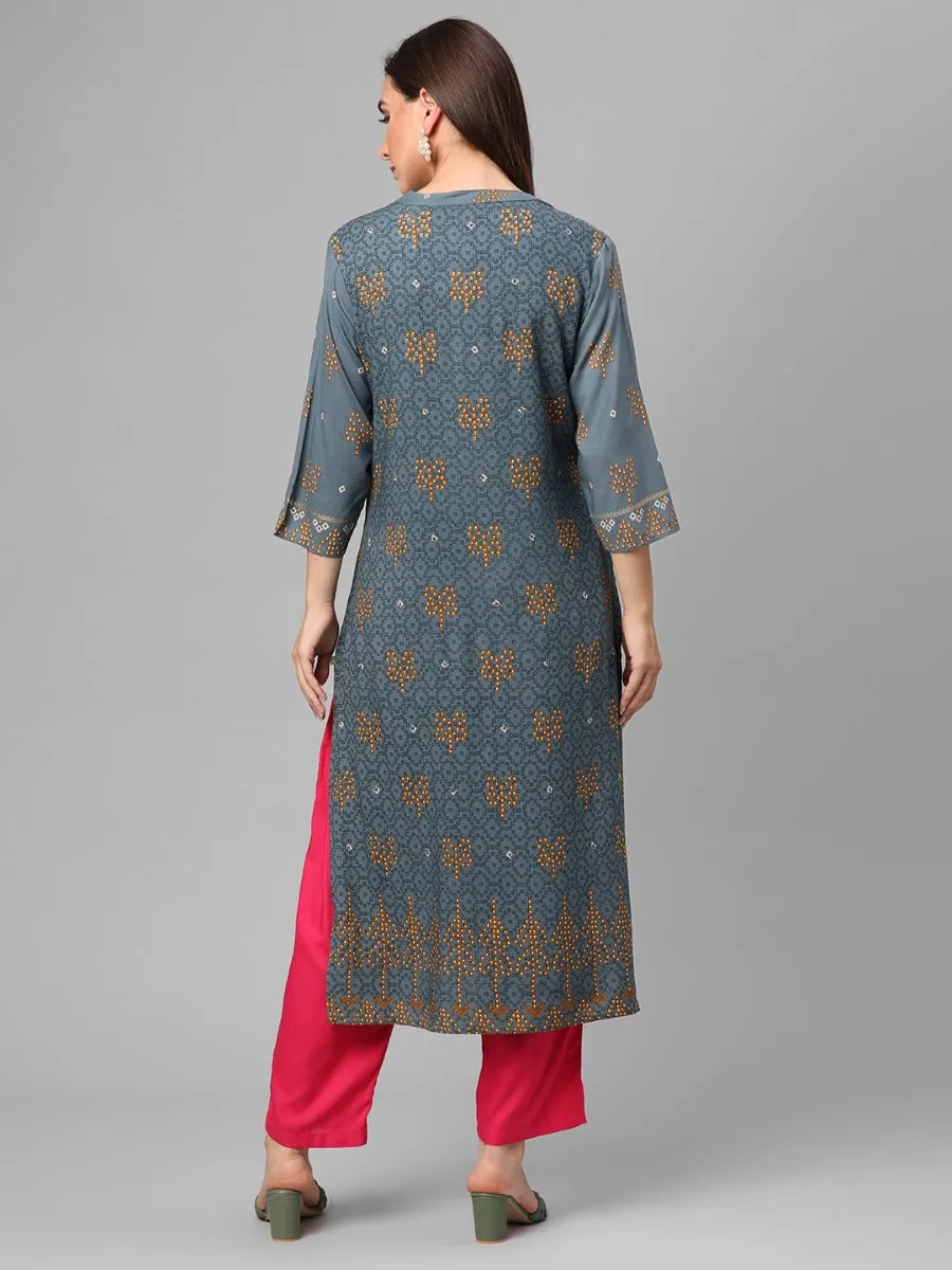 Grey Abstract Print Kurta