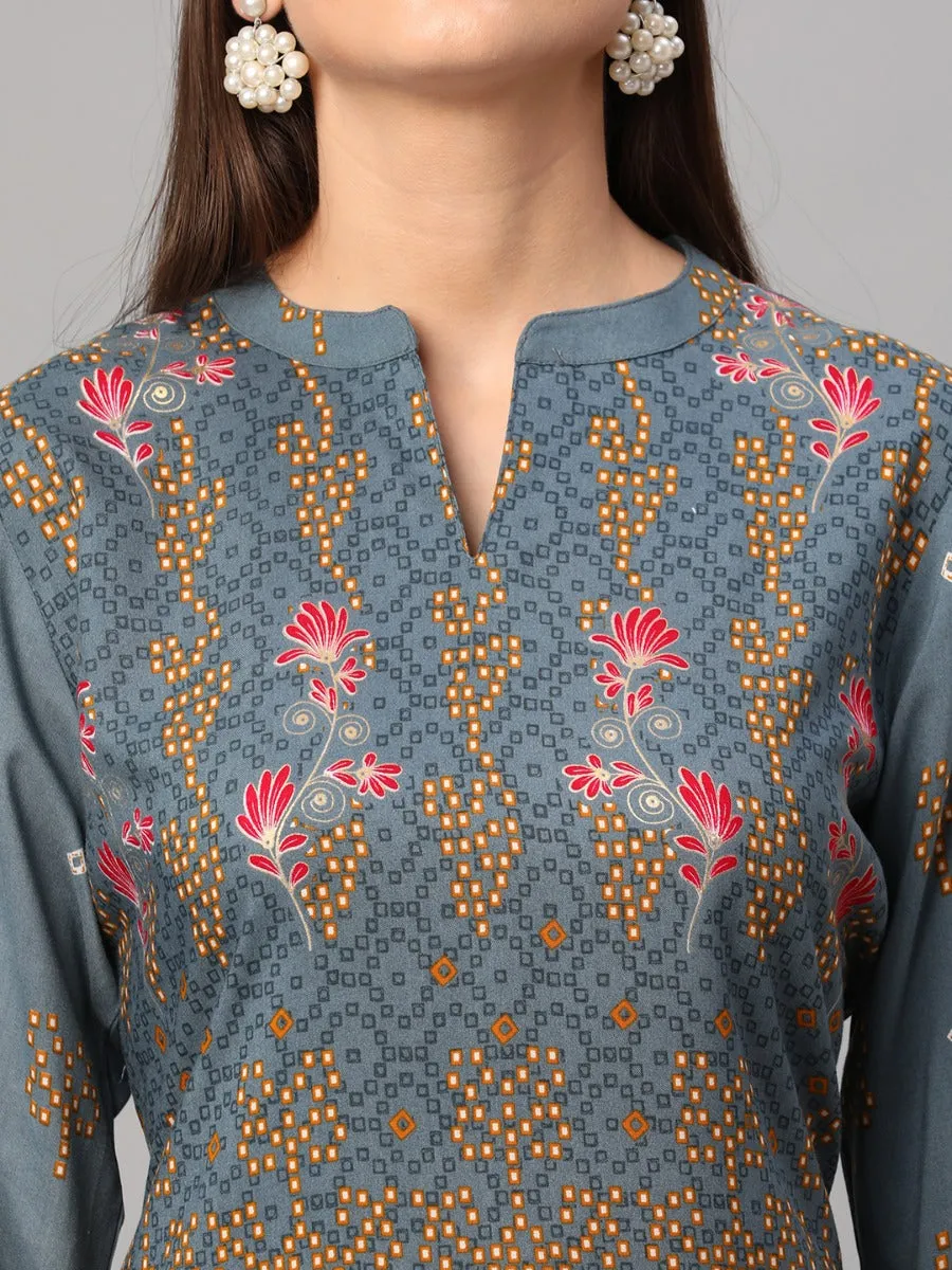 Grey Abstract Print Kurta