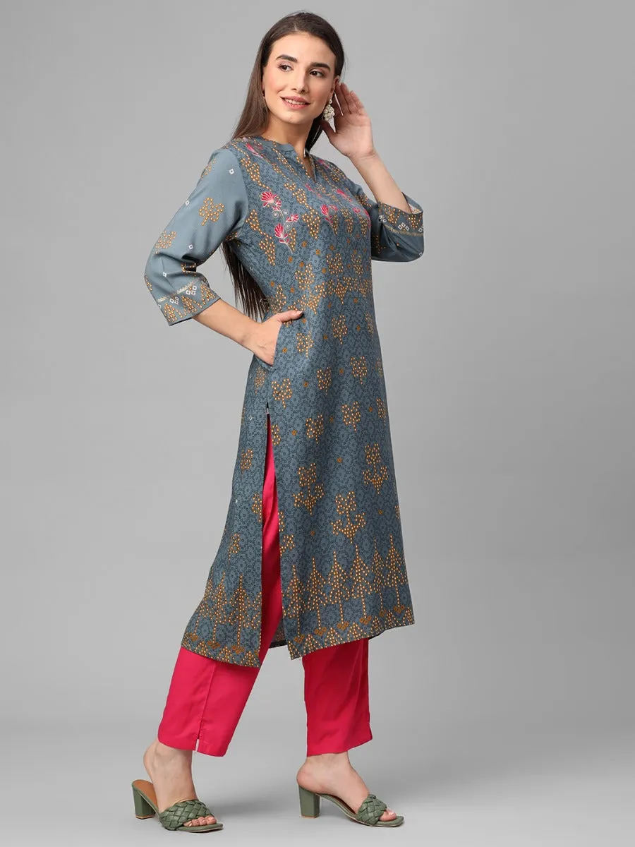 Grey Abstract Print Kurta