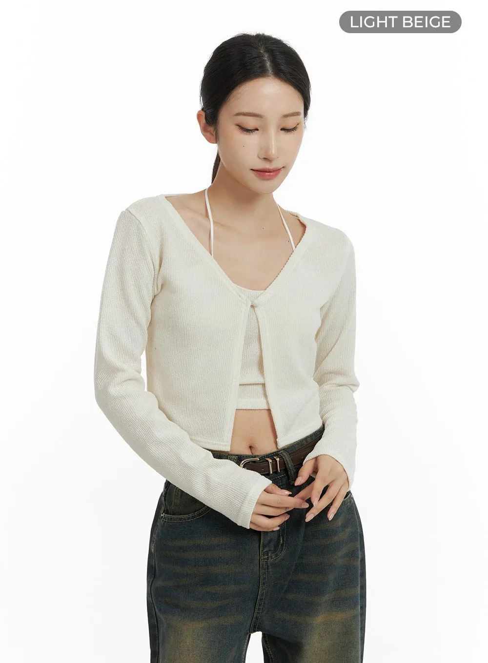 Halter V Neck Buttoned Crop Cardigan Top CM405