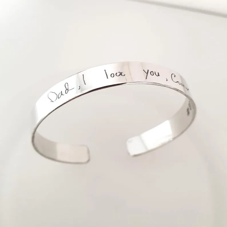 Handwriting Engraved Cuff Bracelet for Men