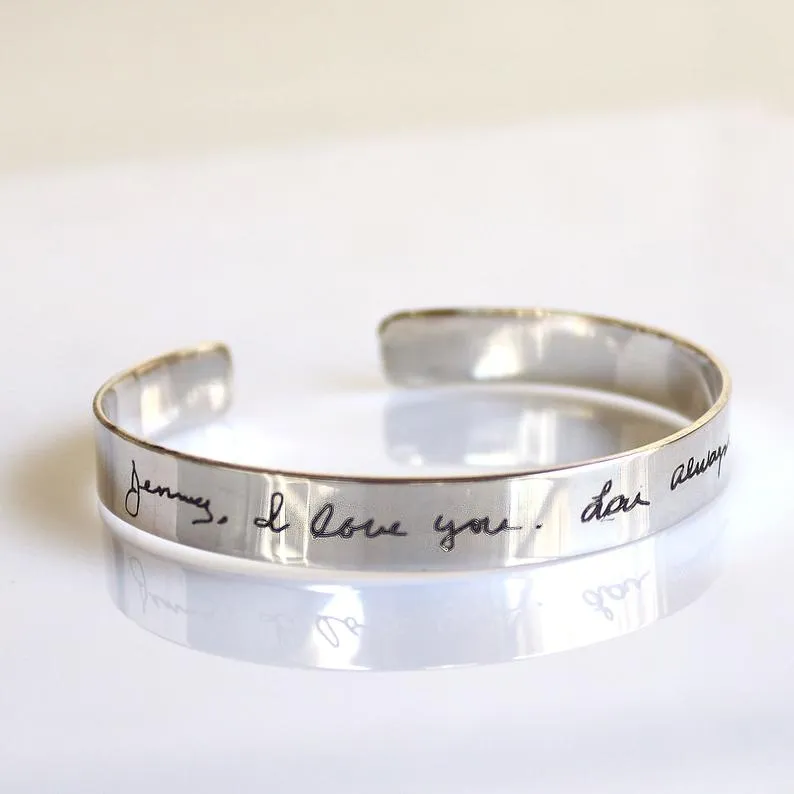 Handwriting Engraved Cuff Bracelet for Men