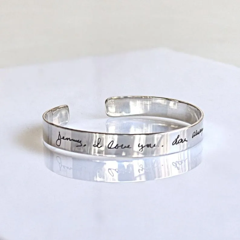 Handwriting Engraved Cuff Bracelet for Men