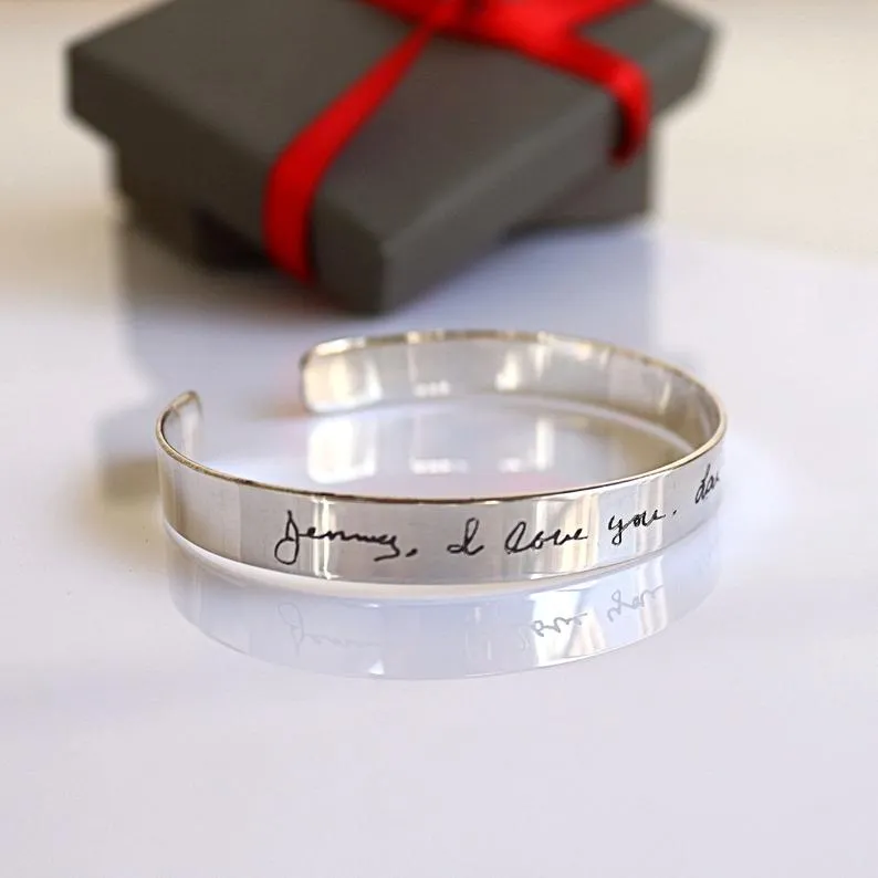 Handwriting Engraved Cuff Bracelet for Men