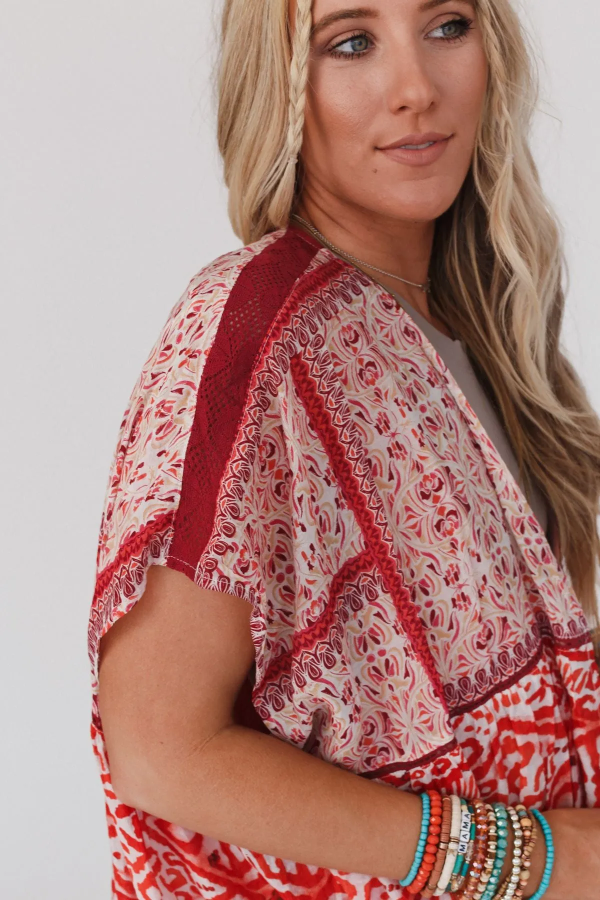 Happy Feelings Patterned Kimono - Red