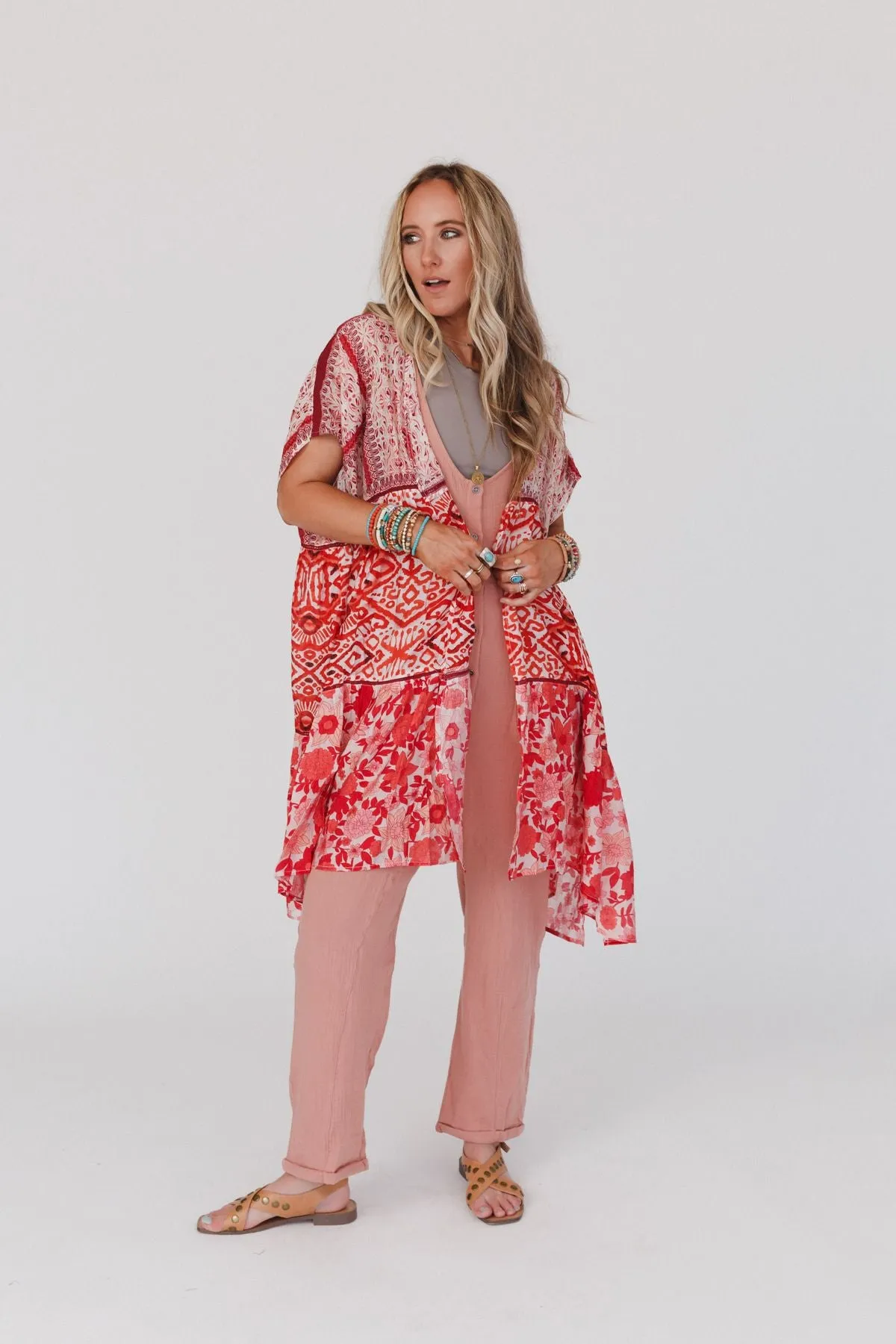 Happy Feelings Patterned Kimono - Red