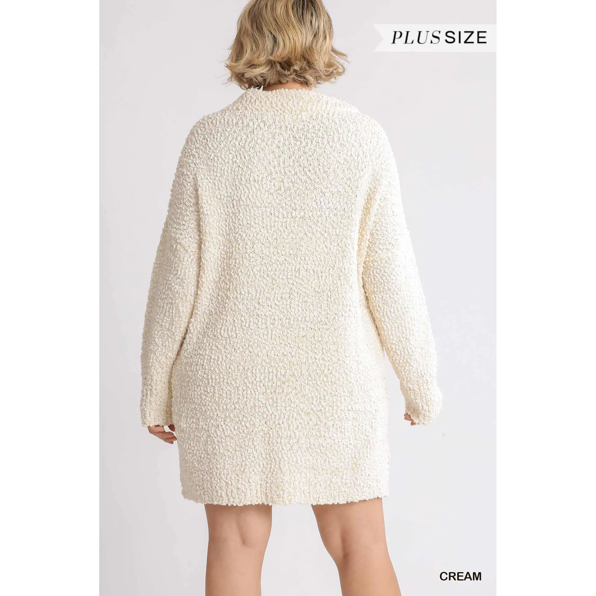 High Cowl Neck Bouclé Long Sleeve Sweater Dress