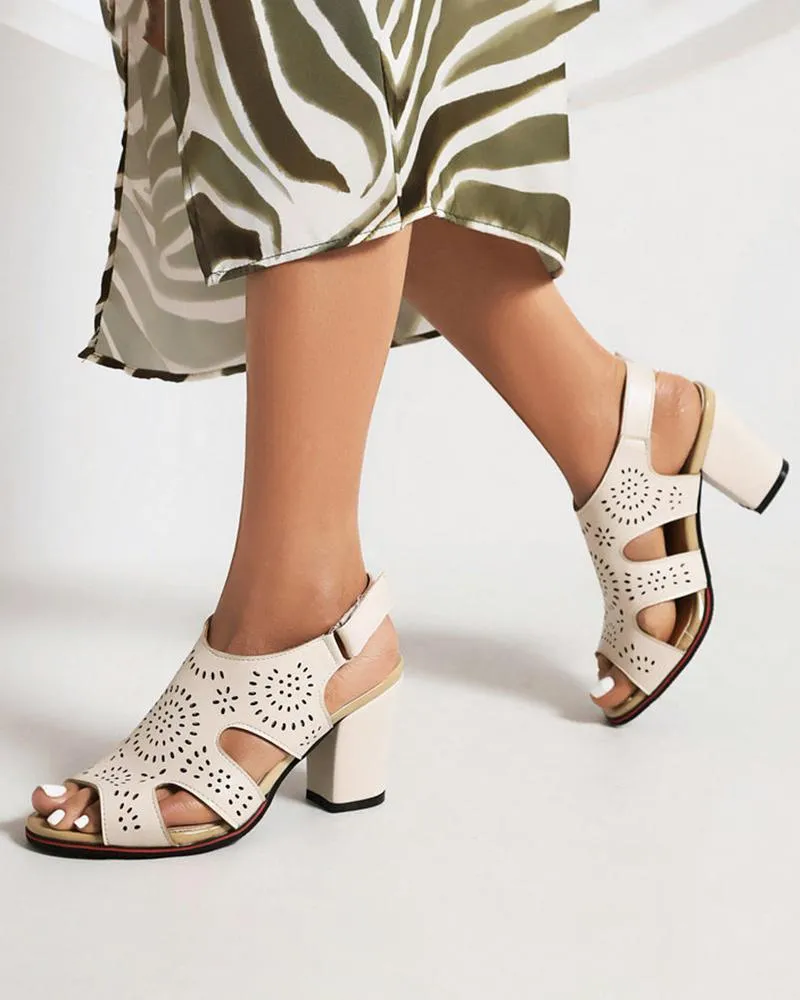 Hollow-out Block Heel Sandals