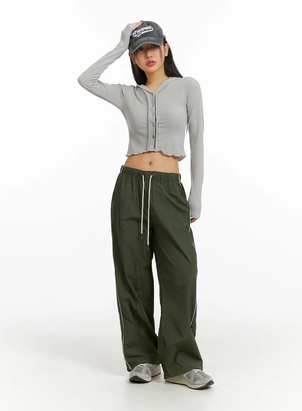 Hooded Button Crop Top CF414