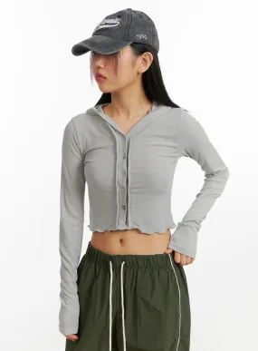 Hooded Button Crop Top CF414